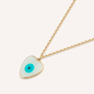 Beyaz Mineli Kalp Kolye | 14 Ayar Altın