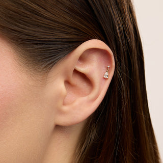 Cate Damla Taşlı Sallantılı Kulak Piercingi | 14 Ayar Altın