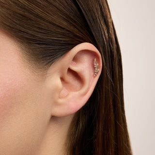 Claire Yay Figürlü Baget ve Yuvarlak Taşlı Kulak Piercing | 14 Ayar Altın