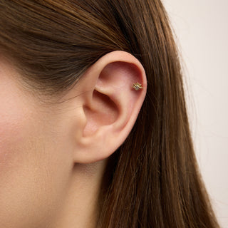 Crown Taç Figürlü Taşlı Kulak Piercing | 14 Ayar Altın