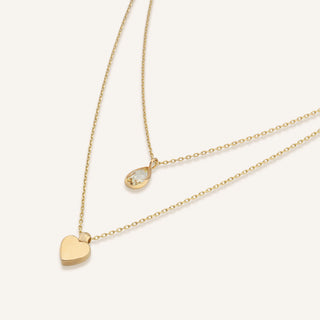 AJA Selena Kalp Figürlü Damla Taşlı Kolye | 14 Ayar Altın