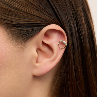 Dazzle Asimetrik Taşlı Çok Taşlı Kulak Piercing | 14 Ayar Altın