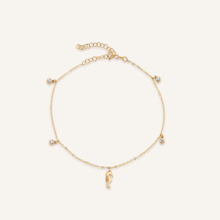 AJA Hippora Deniz Atı Figürlü Taşlı Halhal | 14 Ayar Altın