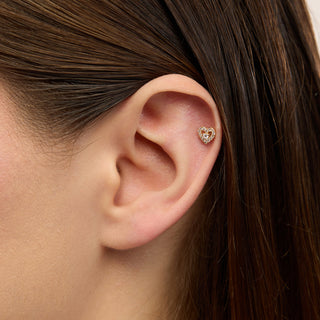 Devotion Kalp Figürlü Ortası Taşlı Çok Taşlı Kulak Piercing | 14 Ayar Altın