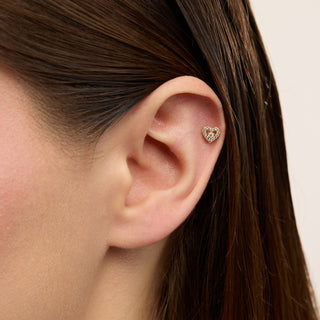 Devotion Kalp Figürlü Ortası Taşlı Çok Taşlı Kulak Piercing | 14 Ayar Altın