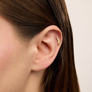 Feather Tüy Figürlü Kulak Piercing | 14 Ayar Altın