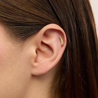 Feather Tüy Figürlü Kulak Piercing | 14 Ayar Altın
