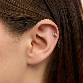 Hill Dörtgen Figürlü Çok Taşlı Kulak Piercing | 14 Ayar Altın