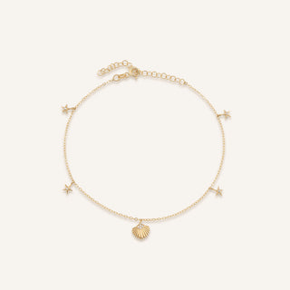 AJA Sirena Deniz Kabuğu ve Yıldızı Figürlü Taşlı Halhal | 14 Ayar Altın