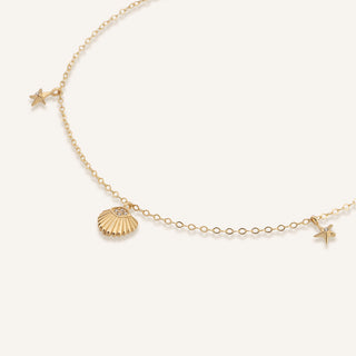 AJA Sirena Deniz Kabuğu ve Yıldızı Figürlü Taşlı Halhal | 14 Ayar Altın