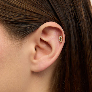 Jessica Buğday Filizi Figürlü Çok Taşlı Kulak Piercing | 14 Ayar Altın