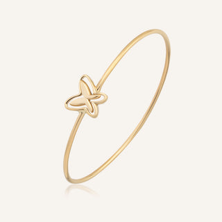 AJA Papillon Kelebek Figürlü Taşsız Kelepçe Bileklik | 14 Ayar Altın