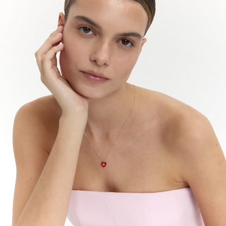 Kırmızı Mineli Kalp Kolye | 14 Ayar Altın