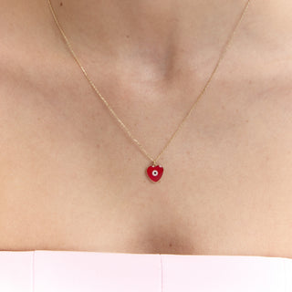 Kırmızı Mineli Kalp Kolye | 14 Ayar Altın