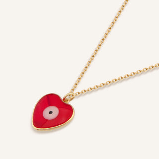Kırmızı Mineli Kalp Kolye | 14 Ayar Altın