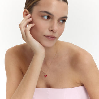 Kırmızı Mineli Kalp Kolye | 14 Ayar Altın