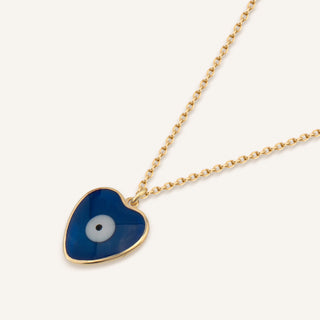 Lacivert Mineli Kalp Kolye | 14 Ayar Altın