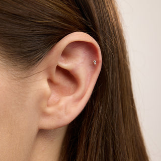 Leonora Damla Figürlü 2 Taşlı Kulak Piercing | 14 Ayar Altın