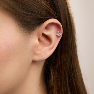 Lionel Lotus Figürlü Damla Kesim Taşlı Kulak Piercing | 14 Ayar Altın