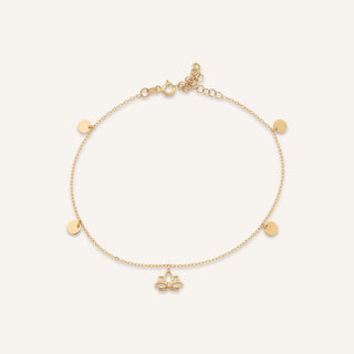 AJA Lotara Lotus Çiçeği Pullu Taşlı Halhal | 14 Ayar Altın