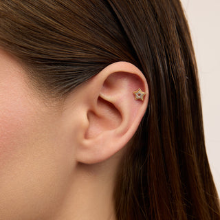 Marion Yıldız Figürlü Çok Taşlı Kulak Piercing | 14 Ayar Altın
