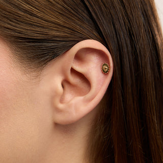 Heartline Kalp Desenli Taşsız Kulak Piercing | 14 Ayar Altın