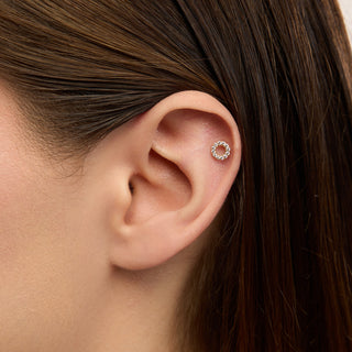 Orbit Halka Figürlü Taşlı Kulak Piercing | 14 Ayar Altın