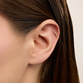 Zigzag Figürlü 4 Taşlı Kulak Piercing | 14 Ayar Altın