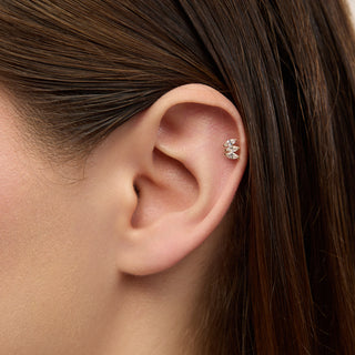 Royal 3 Taşlı Kulak Piercing | 14 Ayar Altın