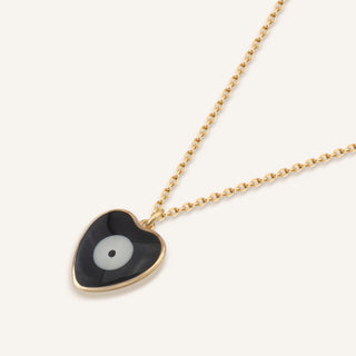 Siyah Mineli Kalp Kolye | 14 Ayar Altın