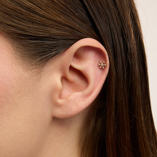 Snow Kar Tanesi Figürlü Çok Taşlı Kulak Piercing | 14 Ayar Altın