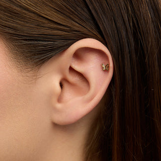 Stone Butterfly Kelebek Figürlü Çok Taşlı Kulak Piercing | 14 Ayar Altın