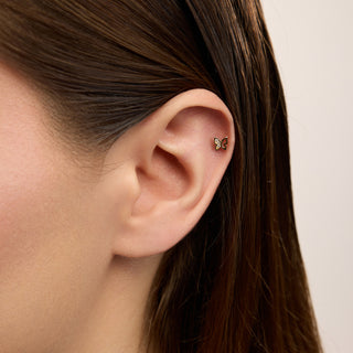 Stone Butterfly Kelebek Figürlü Çok Taşlı Kulak Piercing | 14 Ayar Altın