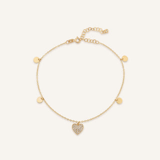 AJA Amoria Kalp Figürlü Taş Dizili Pullu Halhal | 14 Ayar Altın