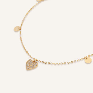 AJA Amoria Kalp Figürlü Taş Dizili Pullu Halhal | 14 Ayar Altın