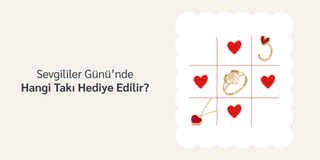 sevgililer gününde hangi takı hediye edilir görseli, kırmızı kalpli küpe, kırmızı kalpli yüzük ve kırmızı kalpli kolyeden oluşan 3e3 karelerden sos oyunu gibi oluşan görsel