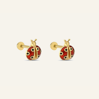 Glow Uğur Böceği Figürlü Çift Kulak Altın Piercing