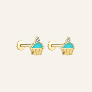 Cupcake Blue Çift Kulak Altın Piercing