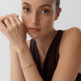 AJA Papillon Kelebek Figürlü Taşsız Kelepçe Bileklik | 14 Ayar Altın