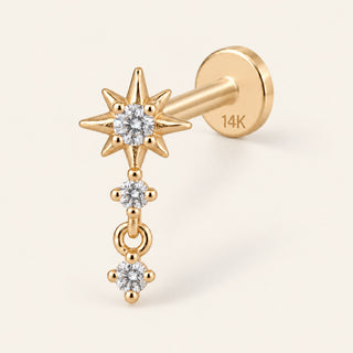 Astrum Drop Kuzey Yıldızı Sallantılı Lab Grown Diamond Taşlı Altın Kulak Piercing