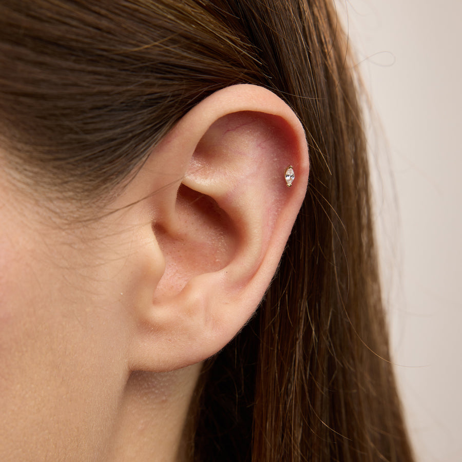 Senariva White Markiz Kesim Tek Taşlı Altın Kulak Piercing
