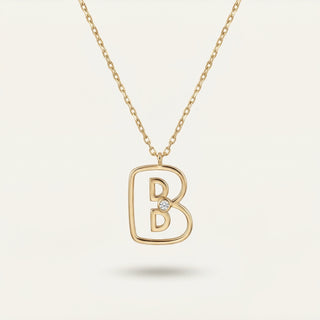 Line Letter B Harf Taşlı Altın Kolye