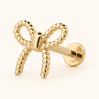 Beaded Bow Fiyonk Kurdele Figürlü Altın Kulak Piercing