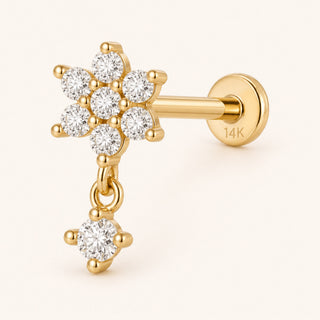 Bloom Drop Çiçek Figürlü Sallantılı Lab Grown Diamond Taşlı Altın Kulak Piercing