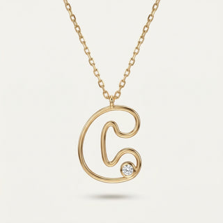 Line Letter C Harf Taşlı Altın Kolye