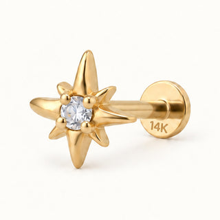 Compass Star Pusula Lab Grown Diamond Taşlı Altın Kulak Piercing
