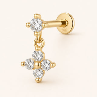 Cross Dangle Sallantılı Lab Grown Diamond Taşlı Altın Kulak Piercing