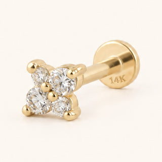 Cross Gleam Dörtgen Formlu Lab Grown Diamond Taşlı Altın Kulak Piercing