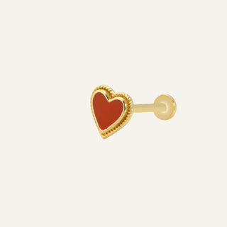 Crystal Kalp Figürlü Sırma Çerçeveli Kulak Piercing | 14 Ayar Altın