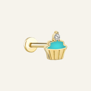 Cupcake Blue Altın Kulak Piercing